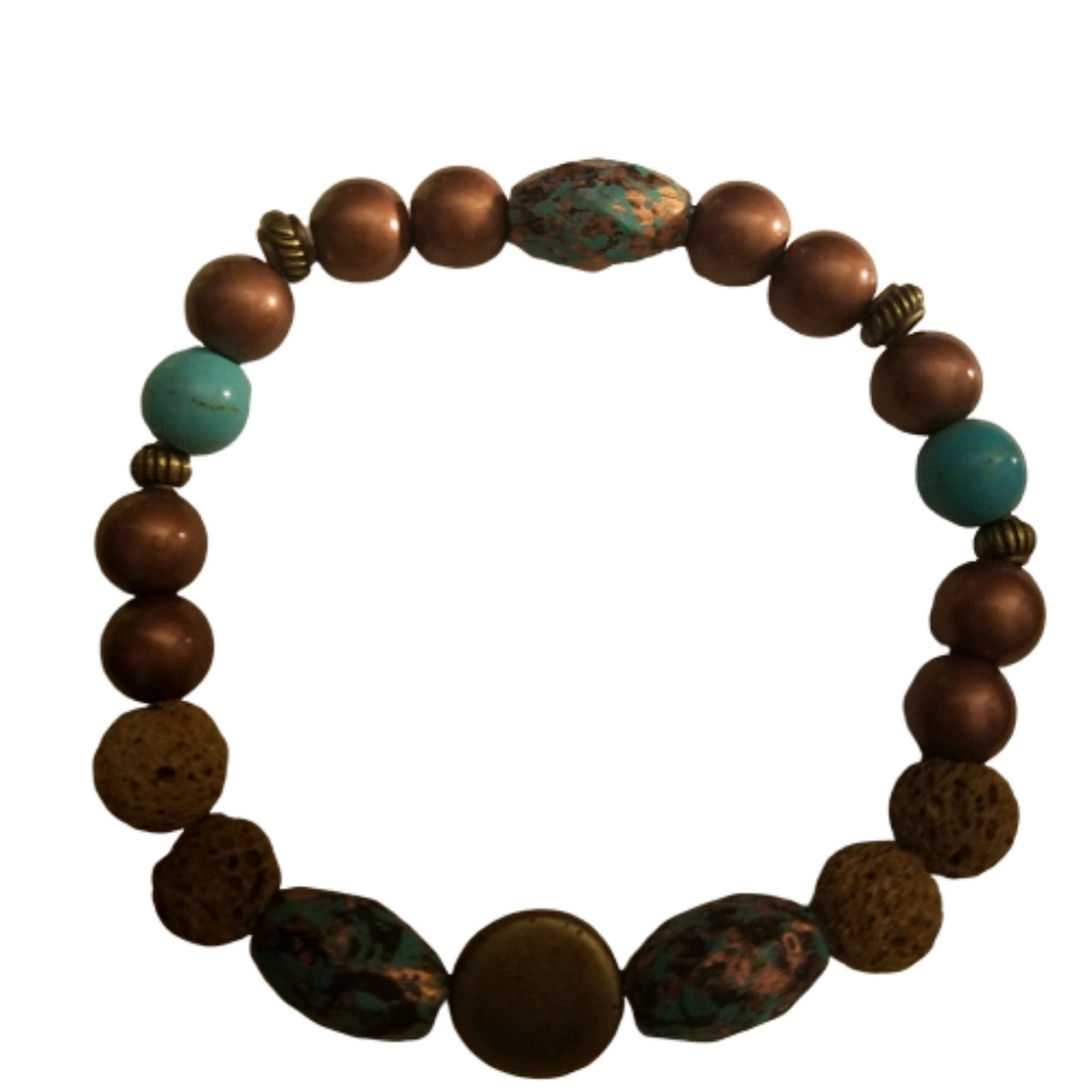 Handcrafted Lava Stone Bracelet Turquoise/ Brown